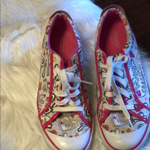 Coach Shoes - Coach Barrett Poppy Graffiti Heart Tennis Shoes